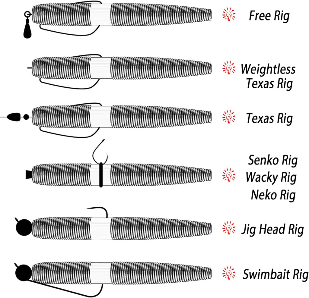 Senko Worms for Bass Fishing: 40PCS 5.5" Wacky Worm Lures Kit with Box | Senkos Soft Plastic Baits for Freshwater Saltwater | Slow-Fluttering Action