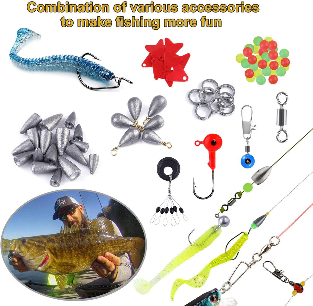 187/343Pcs Fishing Accessories Kit, Organized Fishing Tackle Box with Tackle Included, Fishing Hooks, Fishing Weights Sinkers, Fishing Gear and Equipment, Fishing Gift for Men