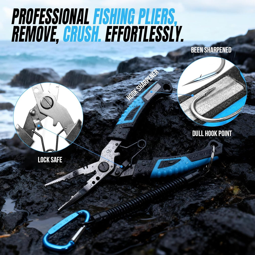 Fishing Gear,Full Fishing Pole Kit Include Fishing Rod and Reel Combo, Tackle Box with Fishing Lures, Fishing Accessories, Fishing Pliers,Fishing Gifts for Men with Fishing Tool Kit
