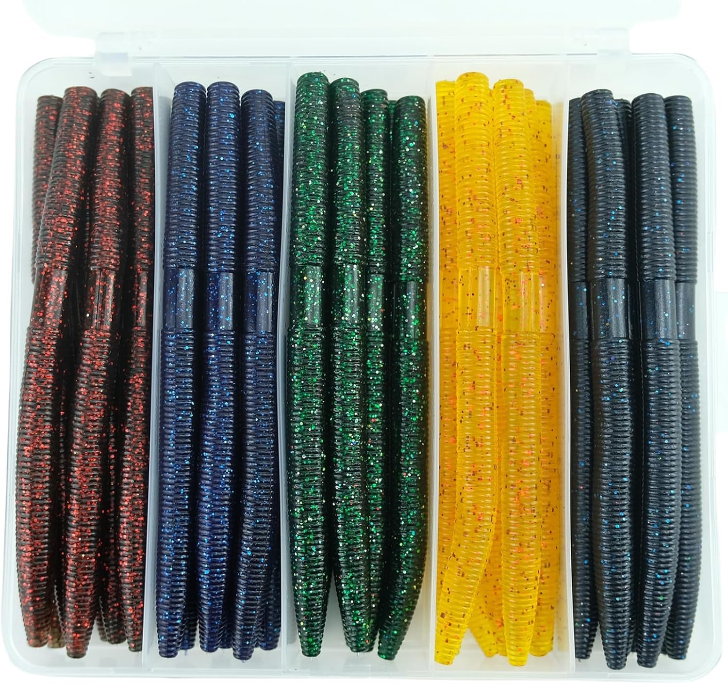 Senko Worms for Bass Fishing: 40PCS 5.5" Wacky Worm Lures Kit with Box | Senkos Soft Plastic Baits for Freshwater Saltwater | Slow-Fluttering Action