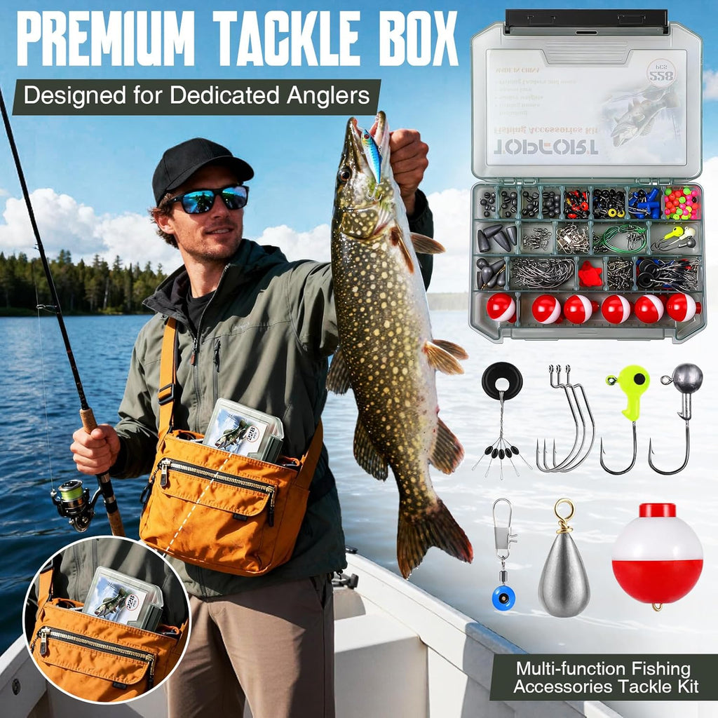 187/343Pcs Fishing Accessories Kit, Organized Fishing Tackle Box with Tackle Included, Fishing Hooks, Fishing Weights Sinkers, Fishing Gear and Equipment, Fishing Gift for Men