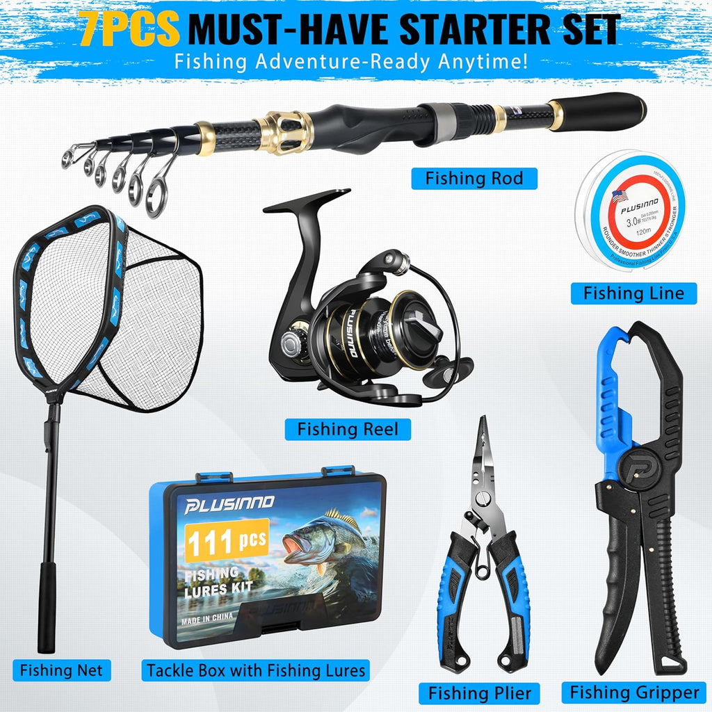 Fishing Gear,Full Fishing Pole Kit Include Fishing Rod and Reel Combo, Tackle Box with Fishing Lures, Fishing Accessories, Fishing Pliers,Fishing Gifts for Men with Fishing Tool Kit
