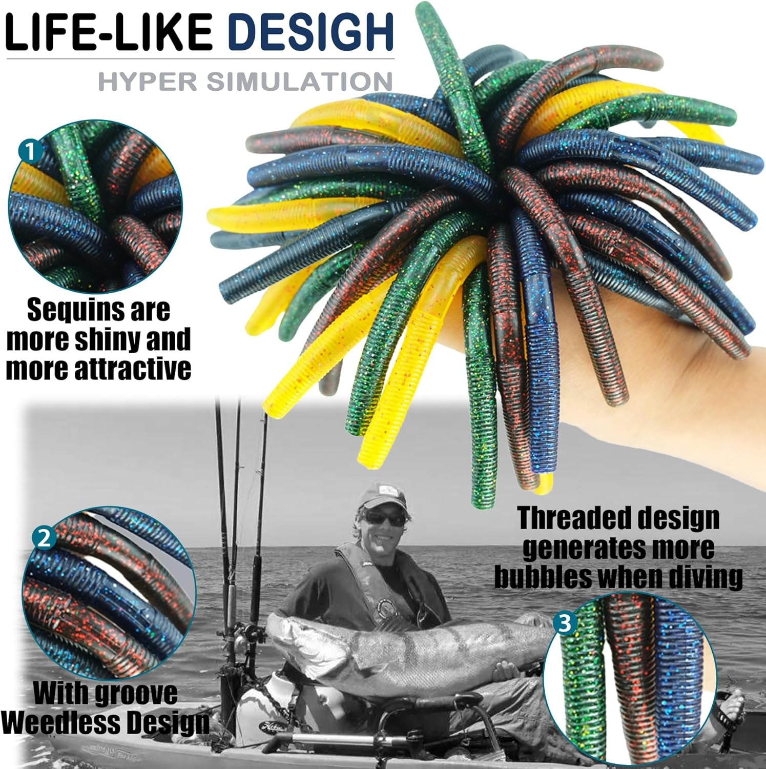 Senko Worms for Bass Fishing: 40PCS 5.5" Wacky Worm Lures Kit with Box | Senkos Soft Plastic Baits for Freshwater Saltwater | Slow-Fluttering Action