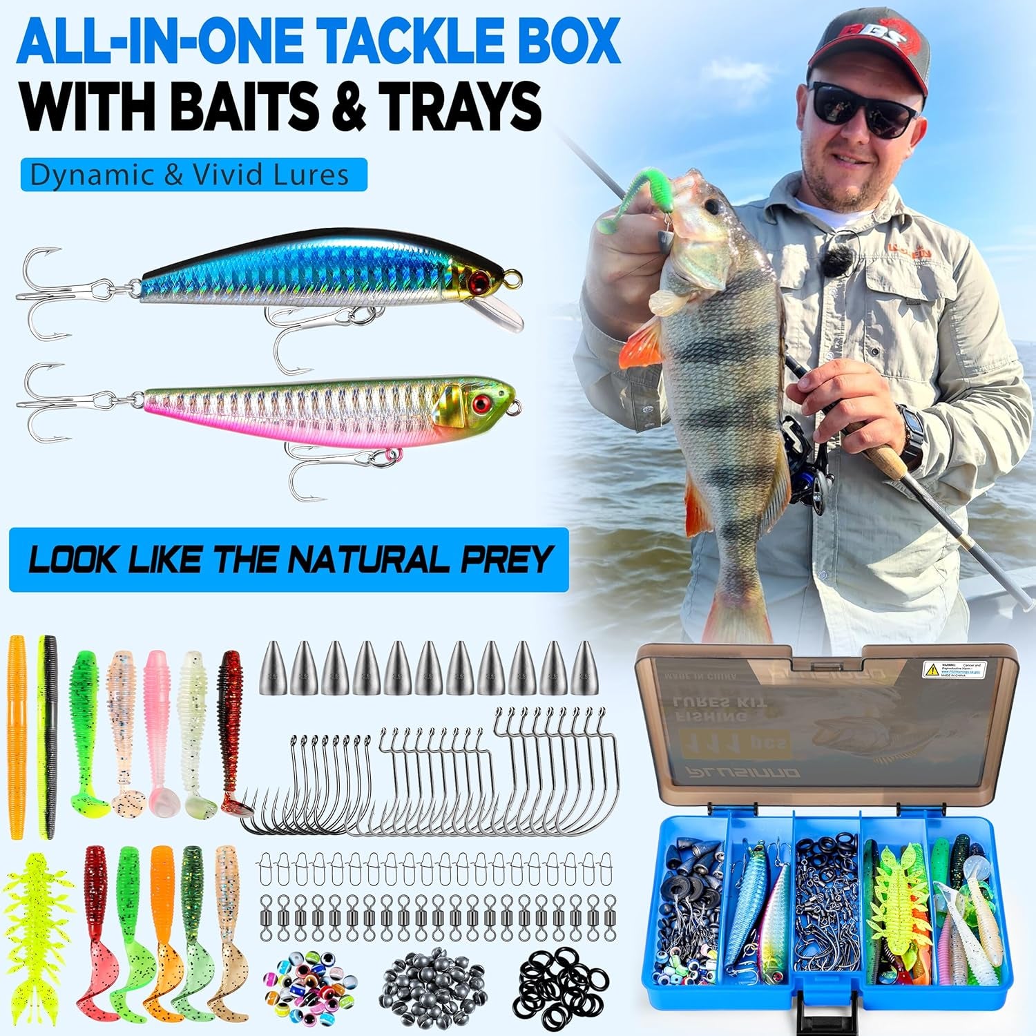 Fishing Gear,Full Fishing Pole Kit Include Fishing Rod and Reel Combo, Tackle Box with Fishing Lures, Fishing Accessories, Fishing Pliers,Fishing Gifts for Men with Fishing Tool Kit