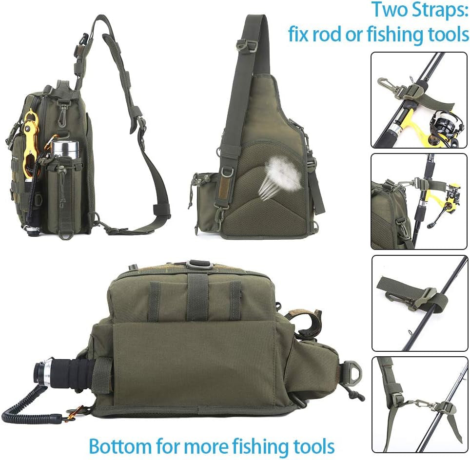 Fishing Tackle Backpack Storage Bag，Water-Resistant Fishing Backpack with Rod Holder，Fishing Gear Bag Gift for Men